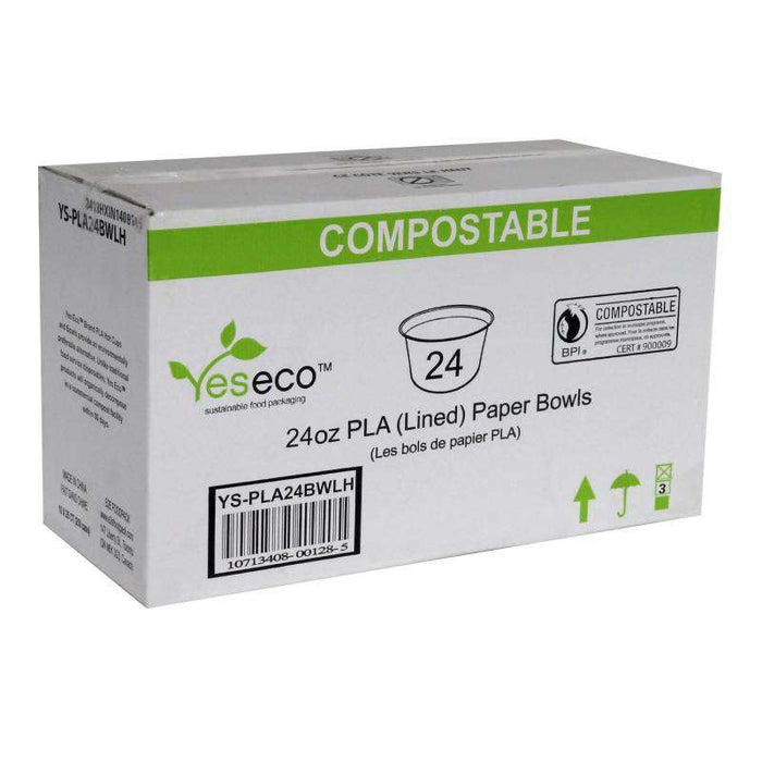 Yeseco - 24 Oz Compostable Paper Bowl Printed PLA Lined - 10 x 25/Case - Bulk Mart